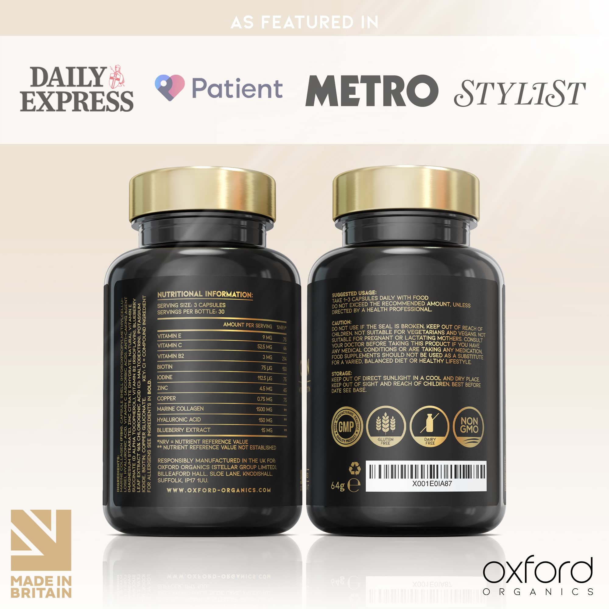 Advanced Marine Collagen Capsules | 1735mg Superfood & Vitamin Boosted Complex for Glowing Hair, Skin & Nails